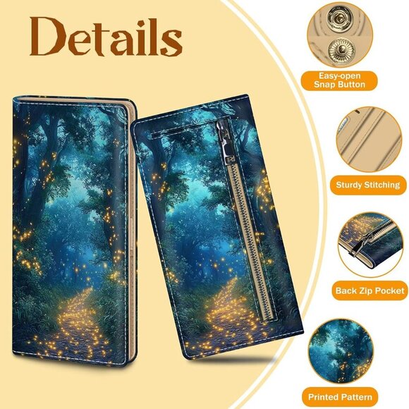 Womens Wallet, Forest Firefly Slim Thin RFID Blocking Credit Card Wallets, Long - Picture 5 of 6
